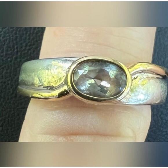 18K Gold and Sterling Silver Lolite Stone Ring Size 7 - Picture 2 of 11